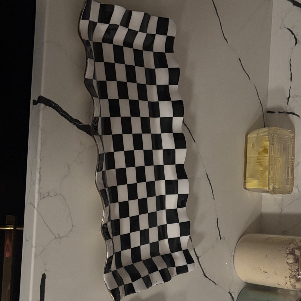 Checkered Black and White Ceramic Tray